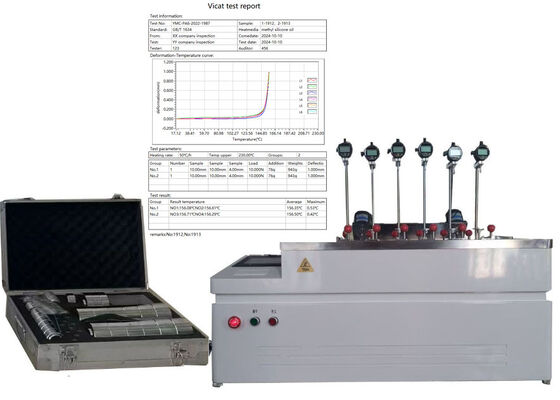Máquina de prueba HDT VICAT con sistema avanzado de control de temperatura que garantiza un calentamiento uniforme durante el proceso de prueba de polímeros